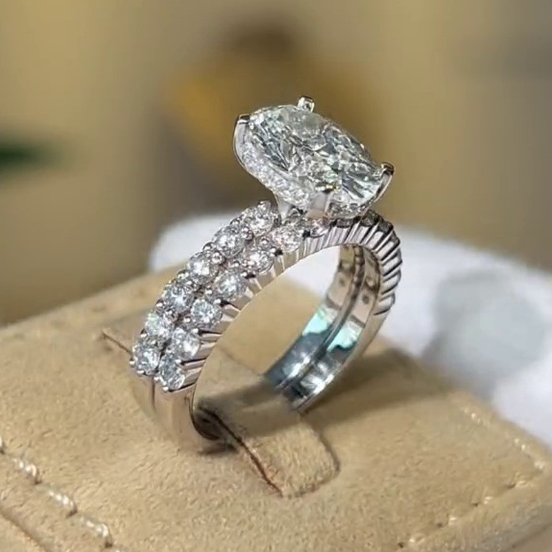 3.79 TCW Oval Cut Moissanite Bridal Set Engagement Ring 14K White Gold Plated