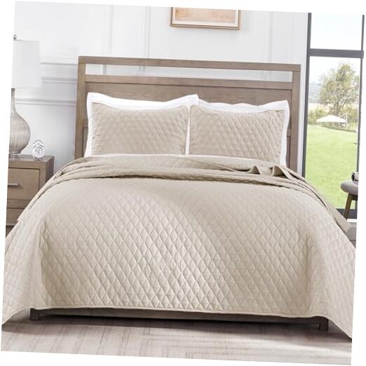 Reversible Size Quilt Bedding Set with Pillow Shams, King Brich Beige