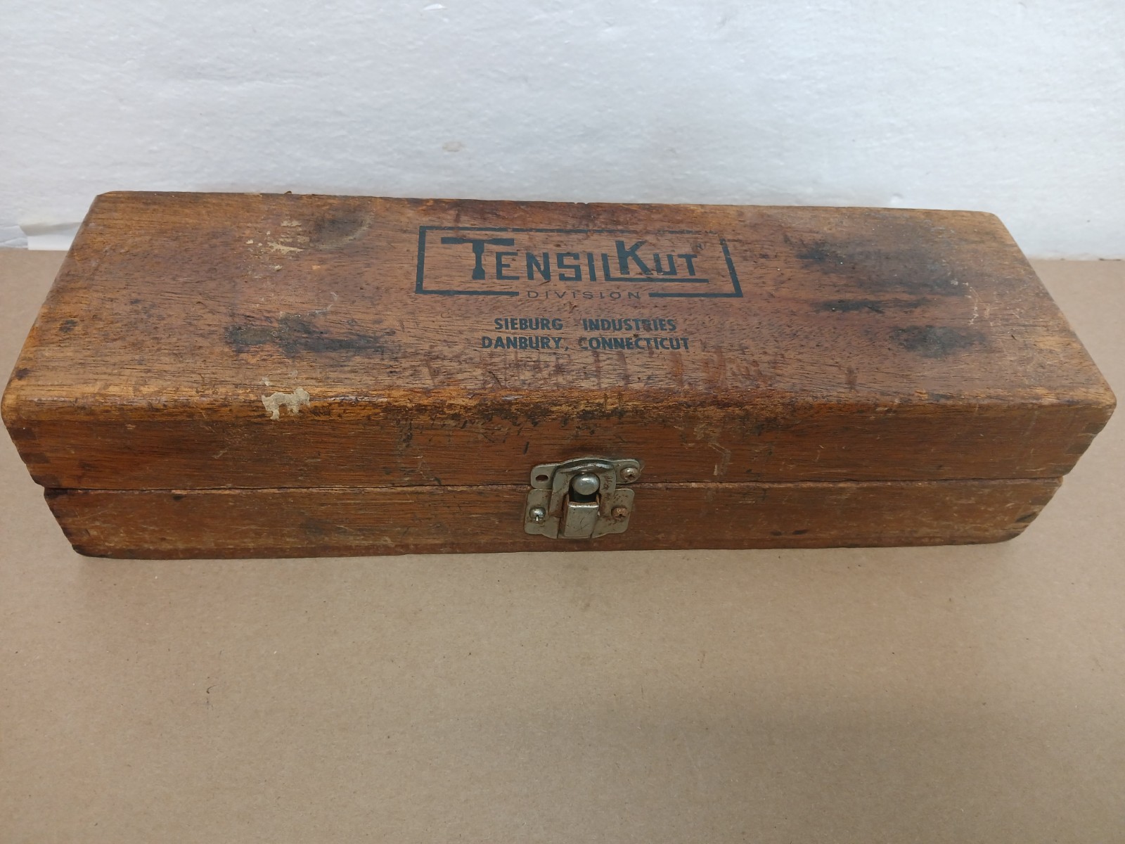 Vintage Primitive Wooden Box Storage Tool Box TensiKut Sieburg Industries  