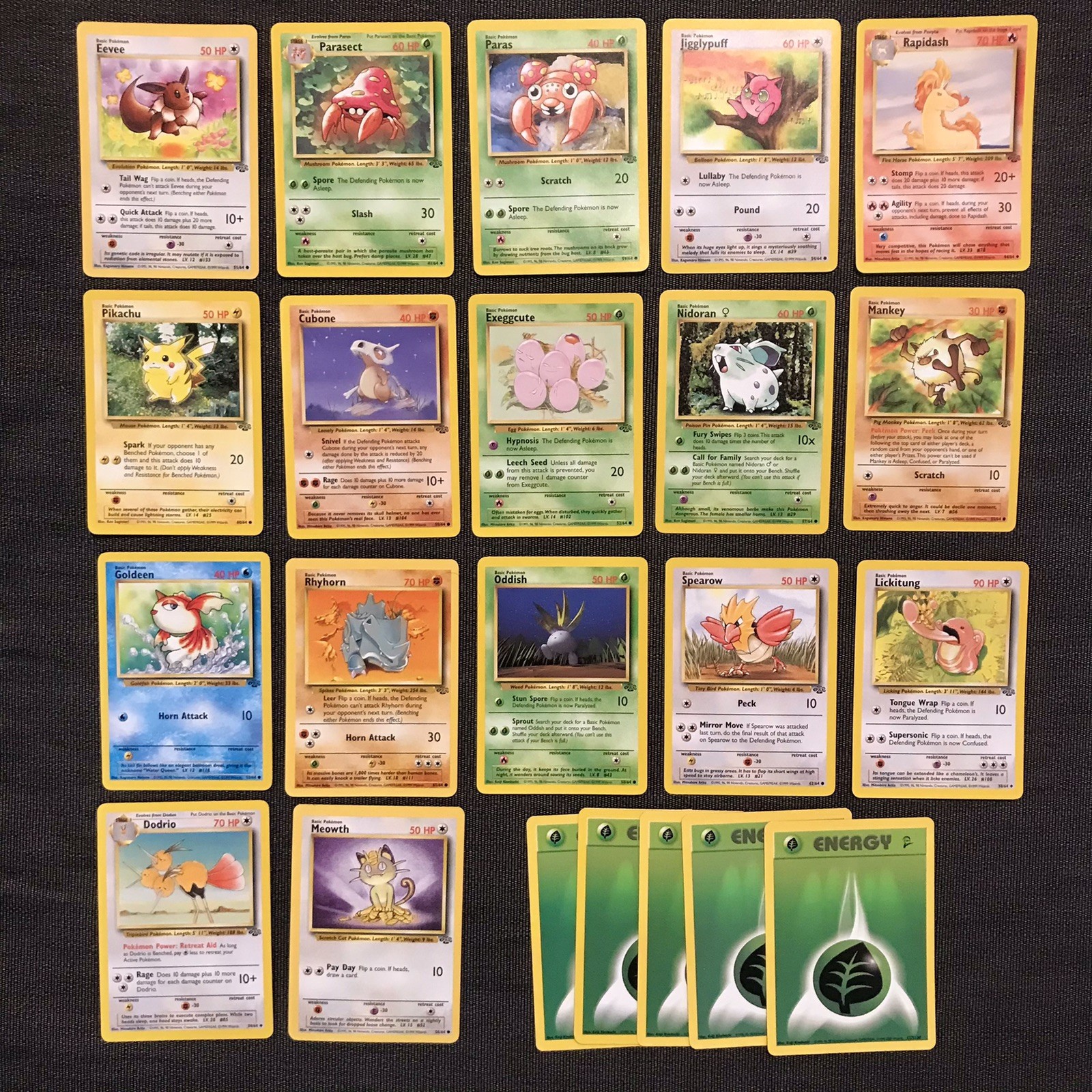Vintage Pokémon Jungle Card Lot of 17 Pikachu Eevee WotC TCG LP/Excellent