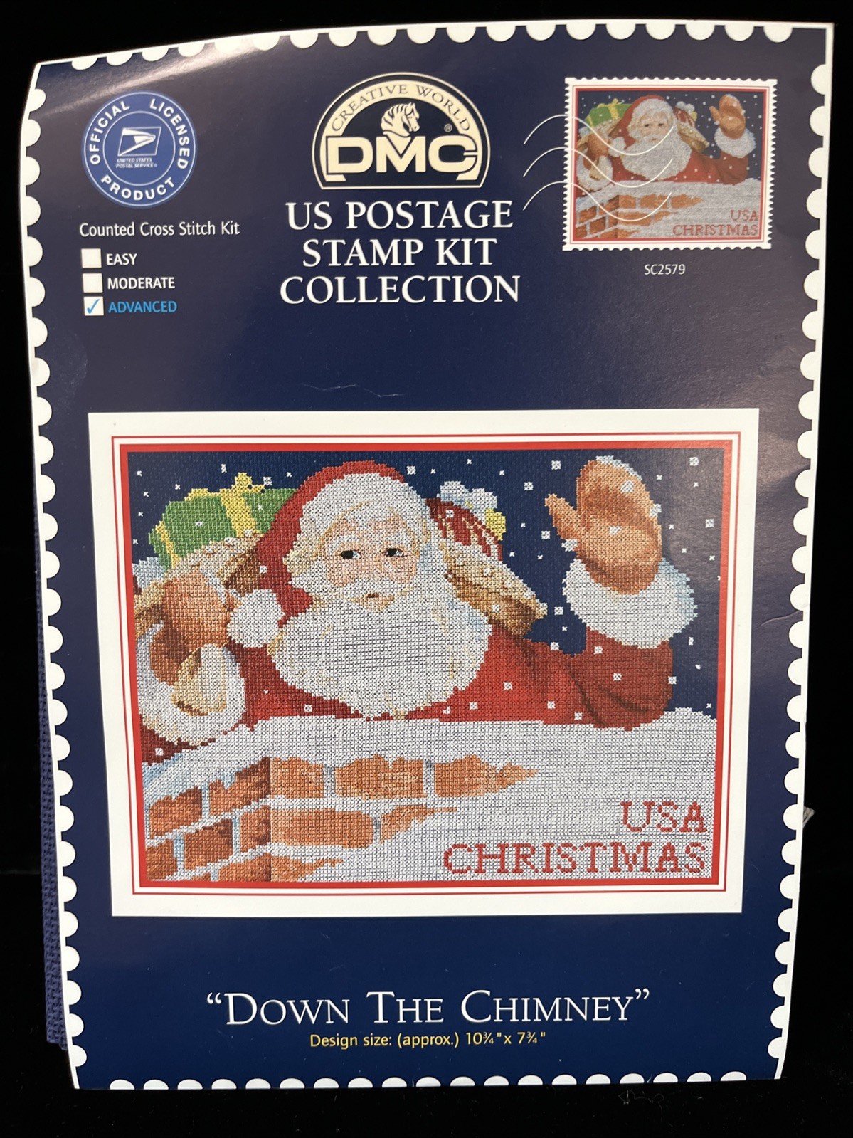 Counted Cross Stitch US Postage Stamp Kit Collection Santa Down the Chimney