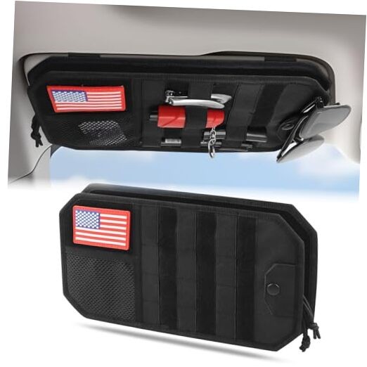 Car Sun Visor Organizer with American Flag, Multi-Pocket Car Visor Red flag