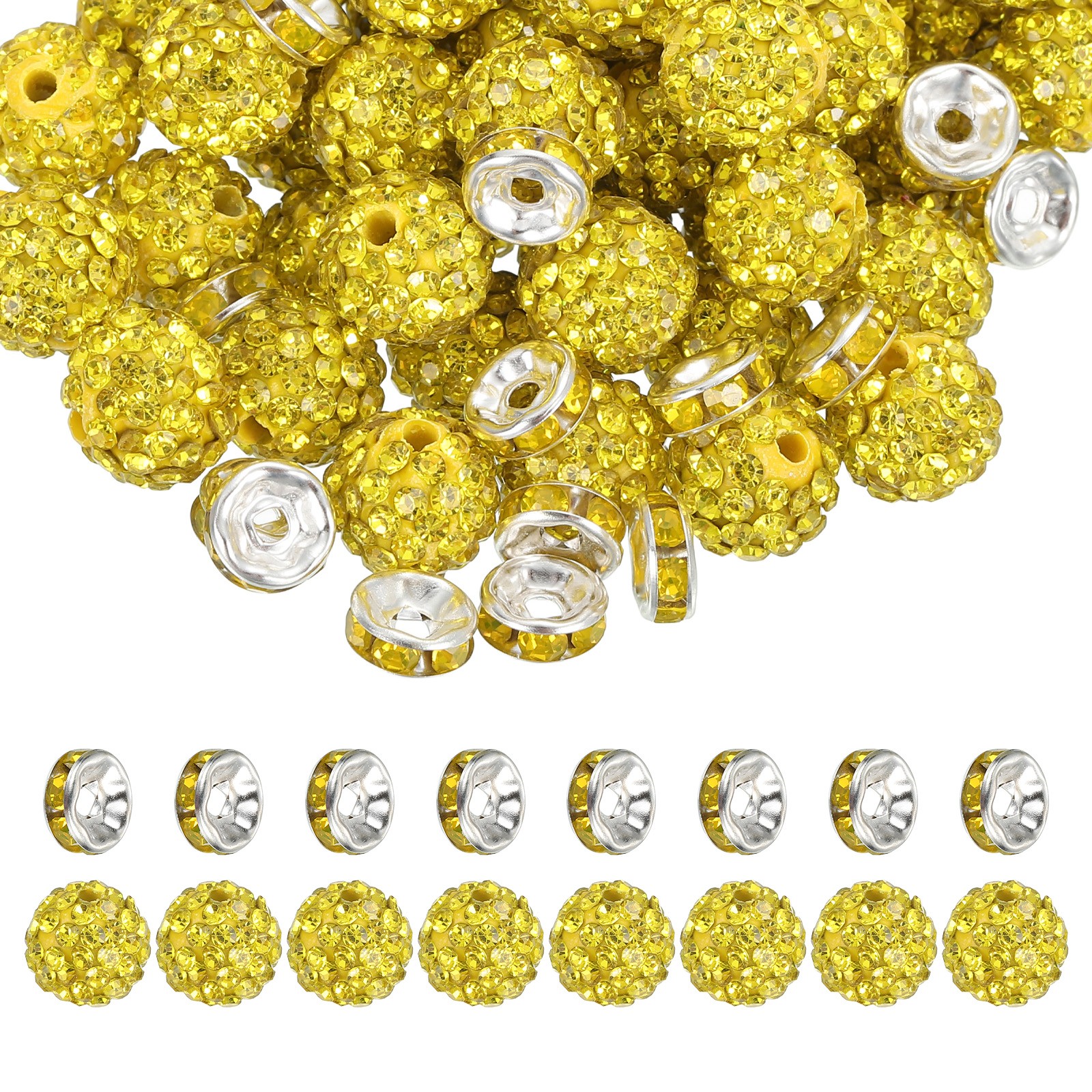 120Pcs Rhinestone Beads, 10mm Bead/8mm Crystal Spacer (Lemon Yellow)