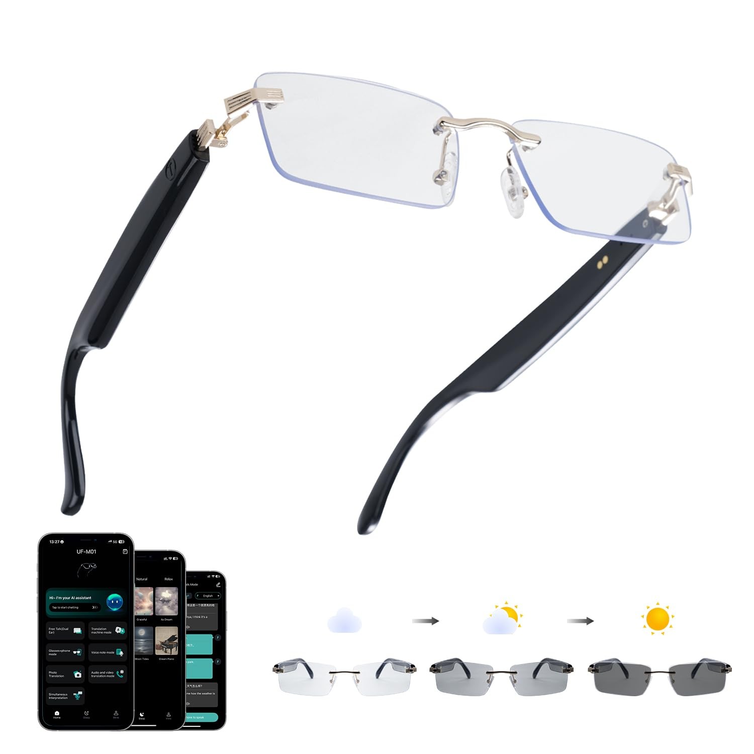 AI Translation Glasses, Bluetooth Eyeglasses with Real-Time Translator for 16...