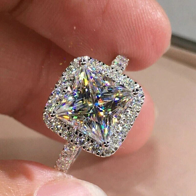 2 CT Princess Cut Lab Created Diamond Halo Engagement Ring 14K White Gold Plated