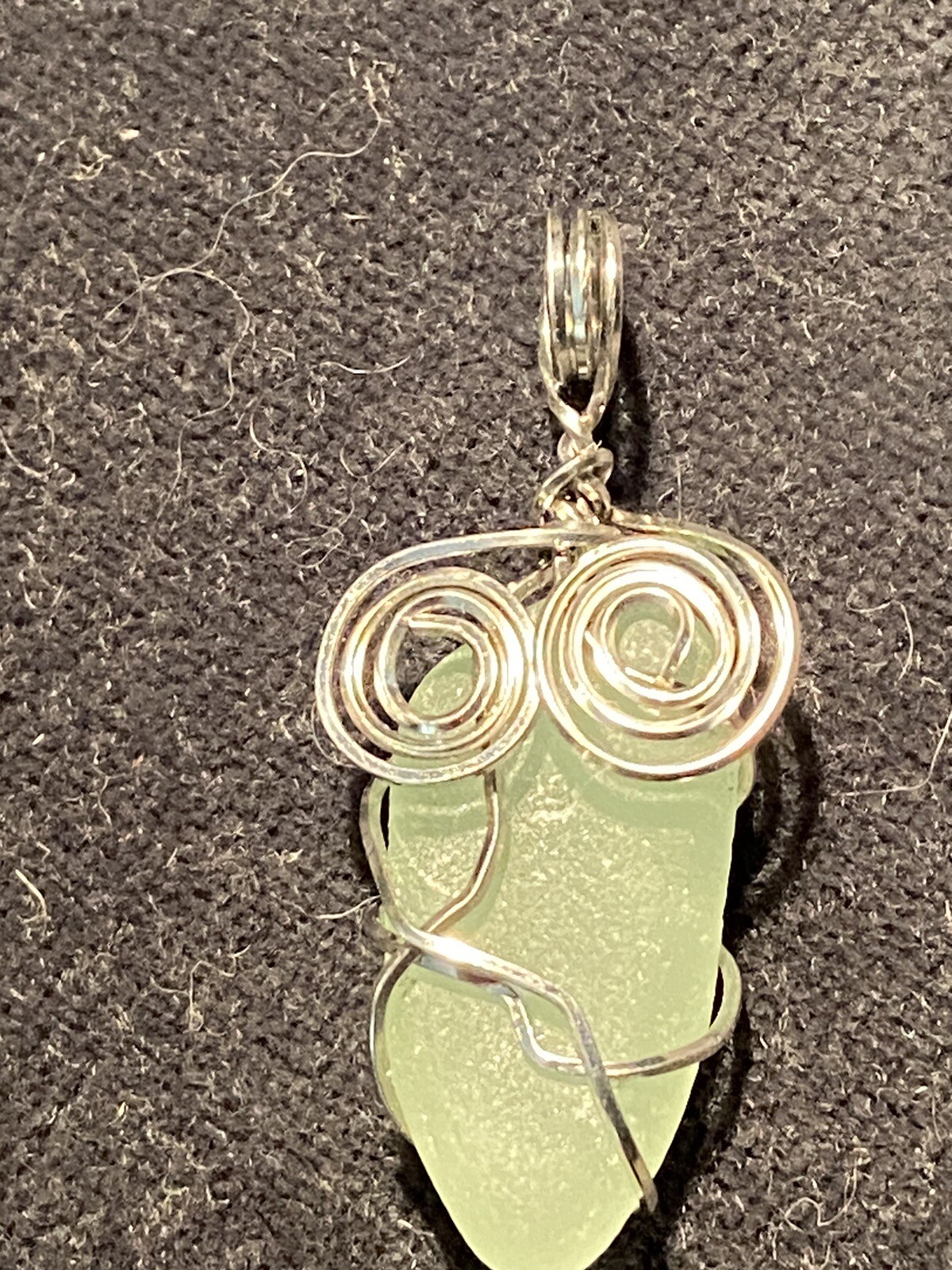 Green Sea Glass Silver wire wrapped Pendant Beach Boho Surfer Handmade