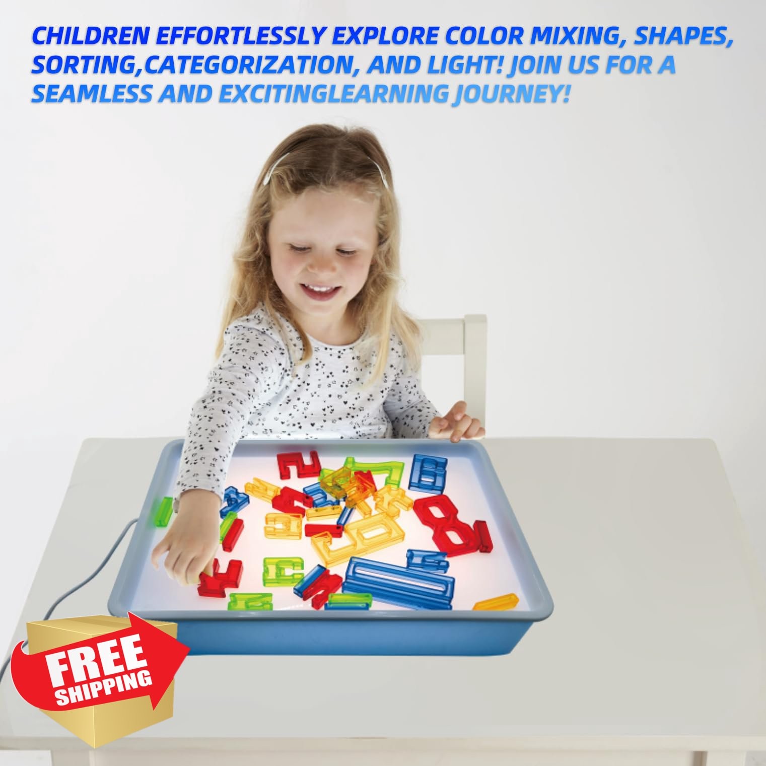 Blue Sand Painting Light Box, Kids Sensory Table, 3 Color Modes