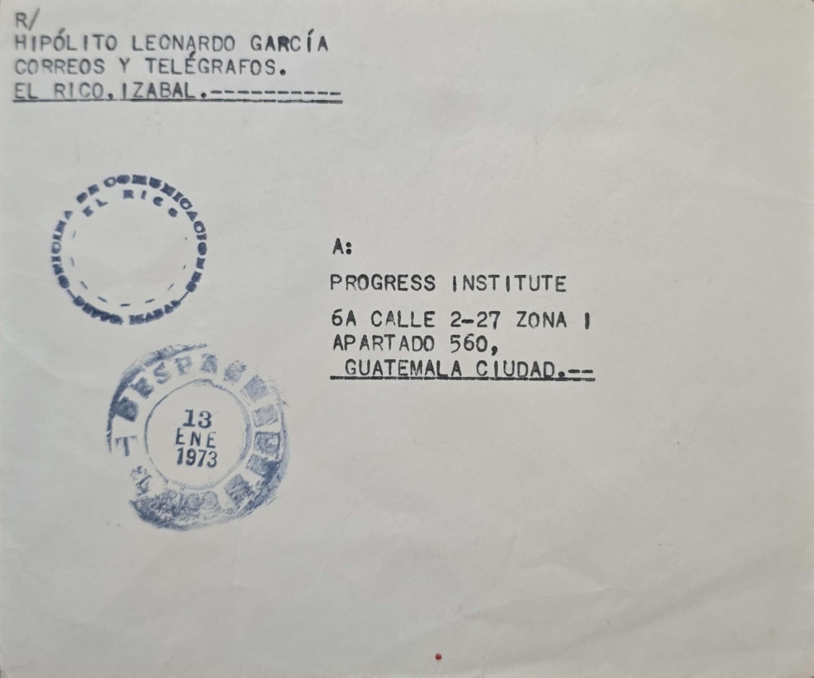 O) 1973 GUATEMALA, EL RICO IZABAL, INTERNAL SERVICE, XF