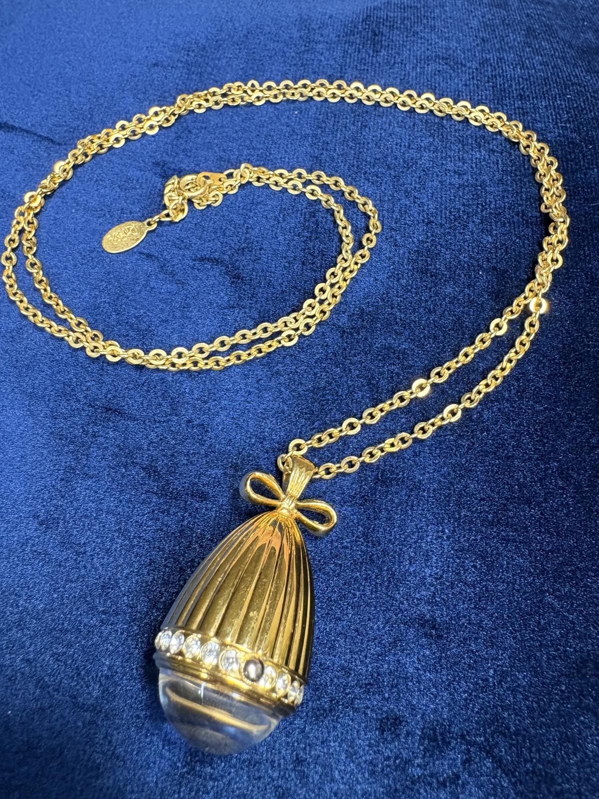 Signed Joan Rivers Vintage Watch Necklace 30" - Gold Tone Bow Pendant Works