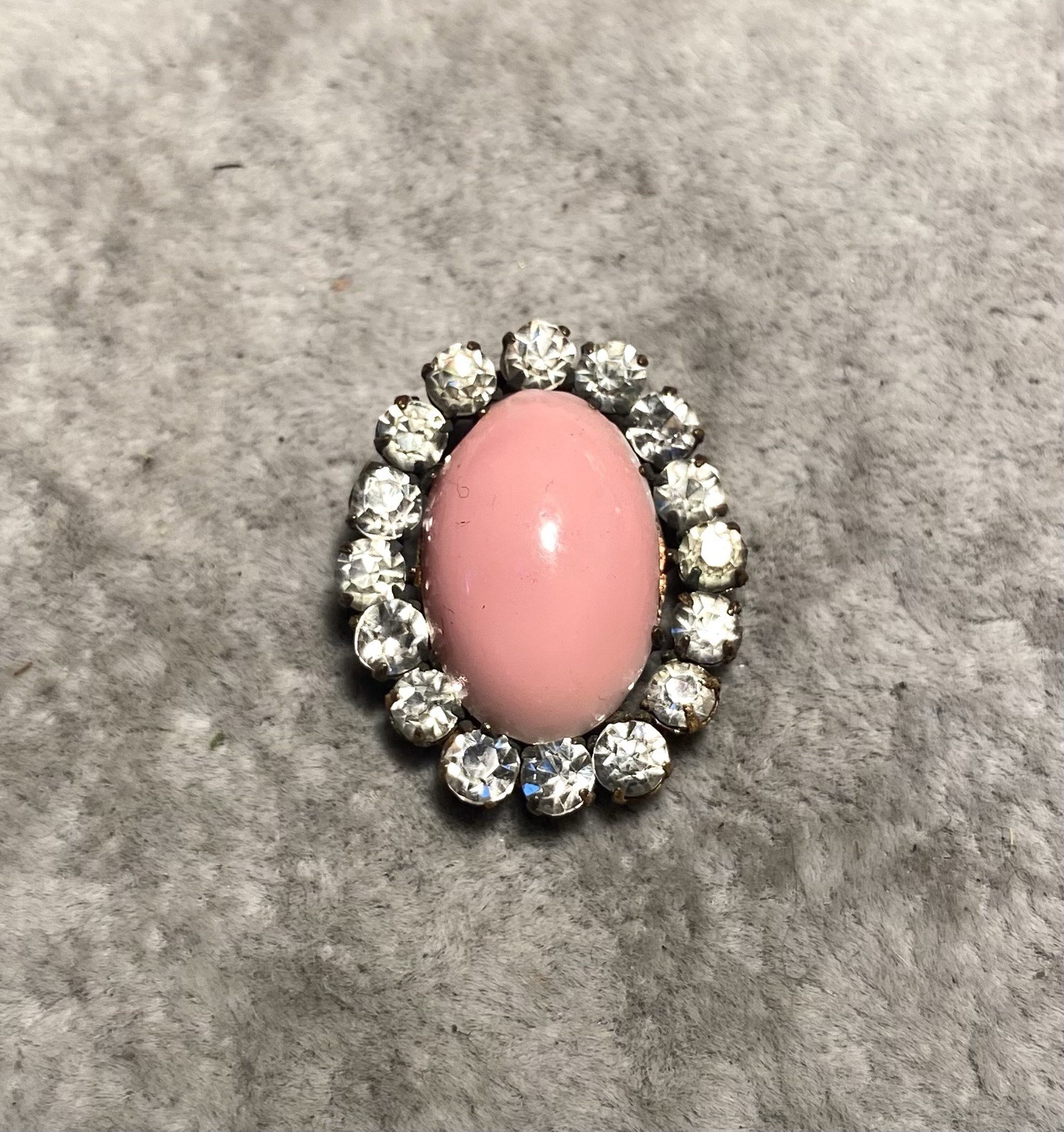 Antique Victorian Button Pink Glass Center With Rhinestone Border 1”