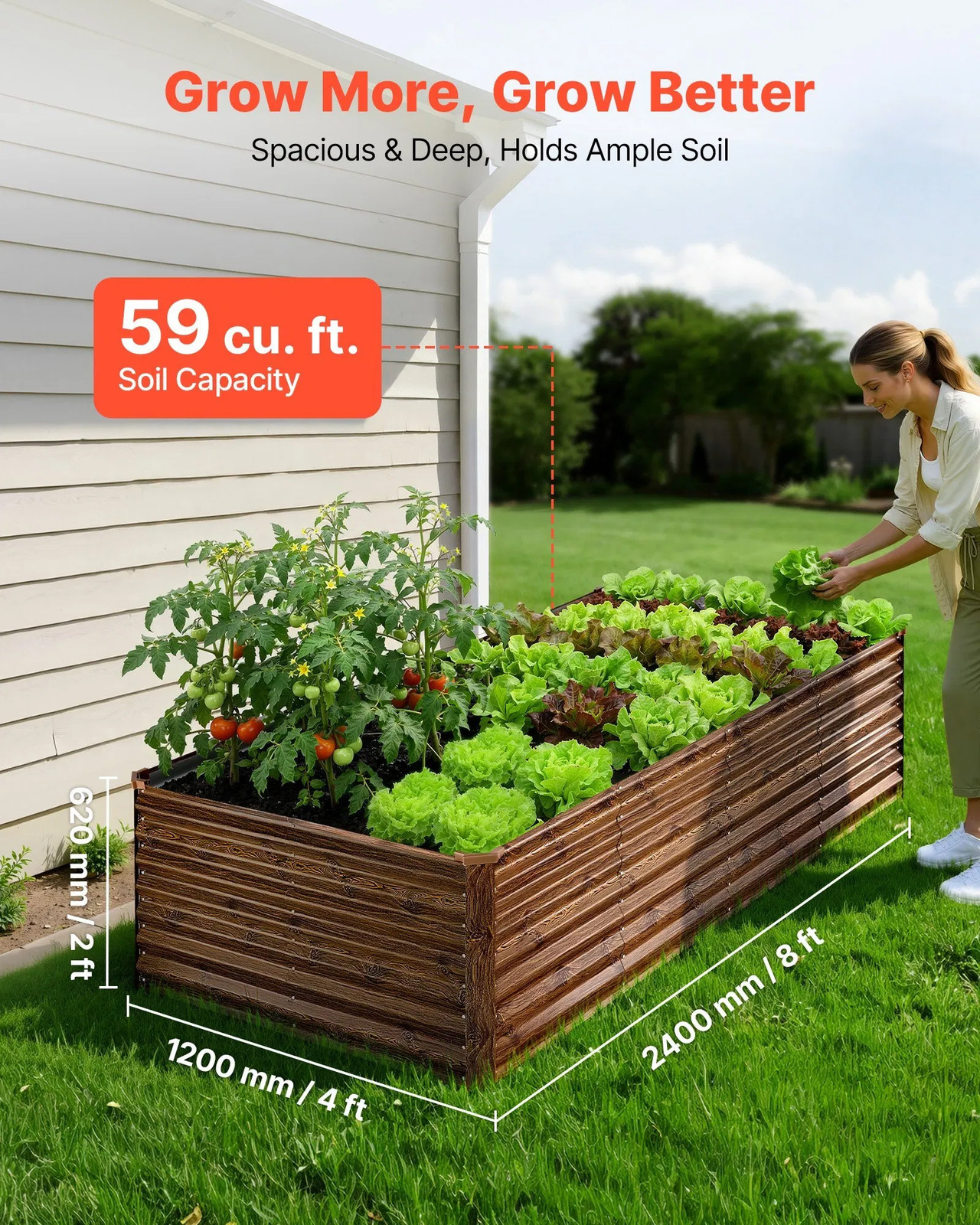 Galvanized Raised Garden Bed, 8 x 4 x 2 ft, Rectangular Metal Planter Box Kit O