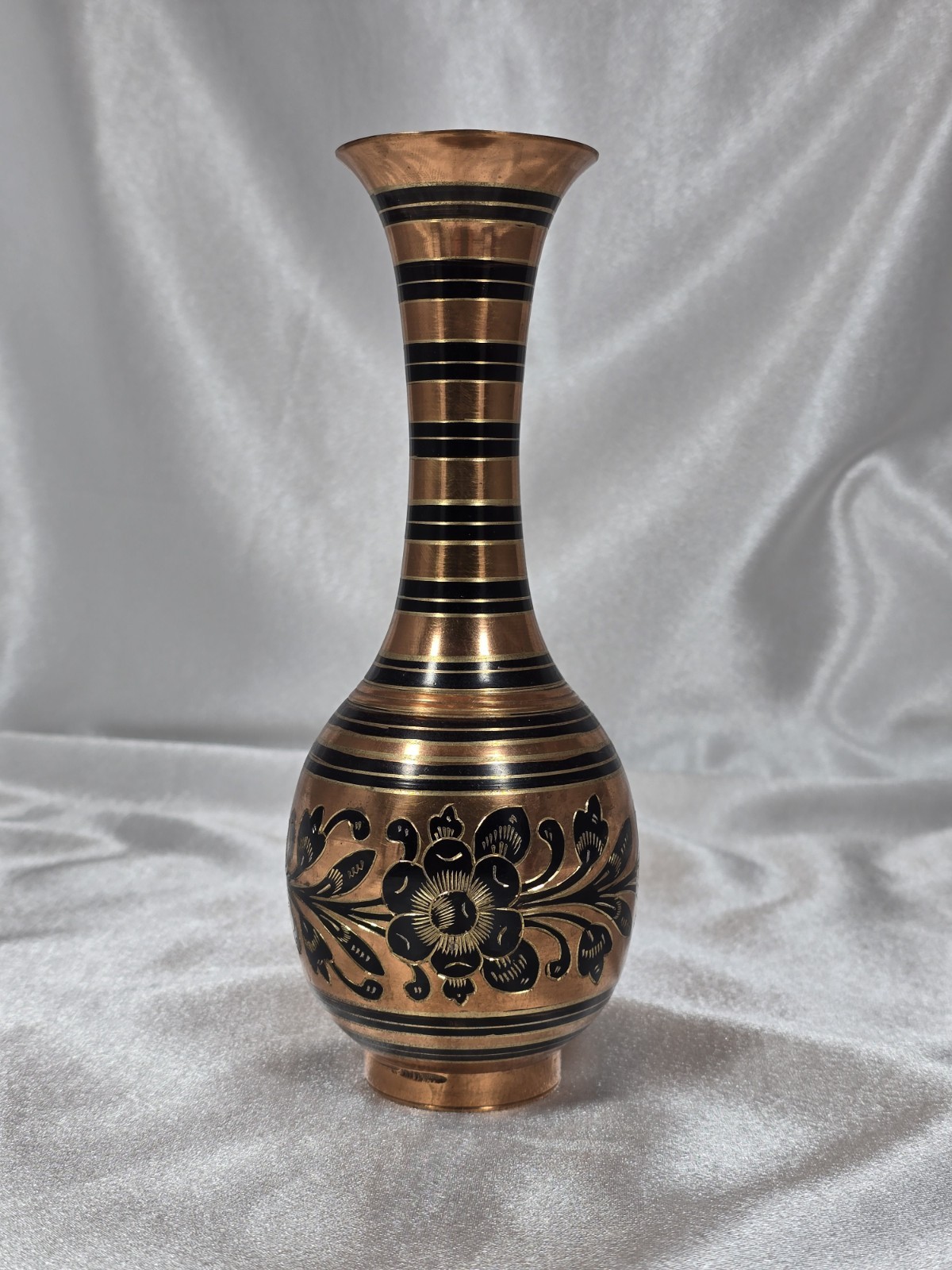Vintage Copper And Bronze Etched Vase - 7.5" - India
