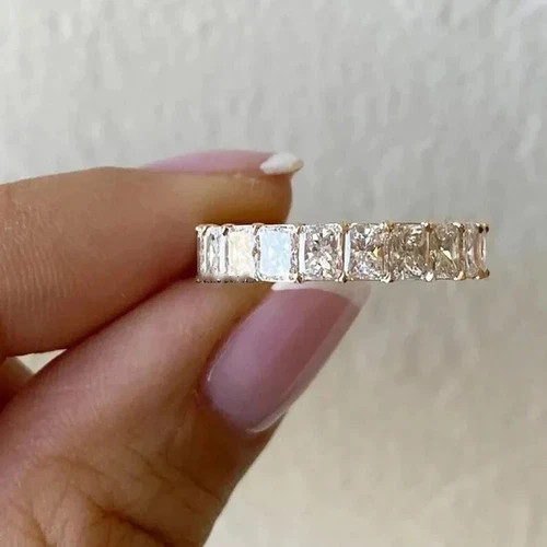 2Ct Radiant Cut Lab Created Diamond 14K Yellow Gold FN Engagement Band Ring