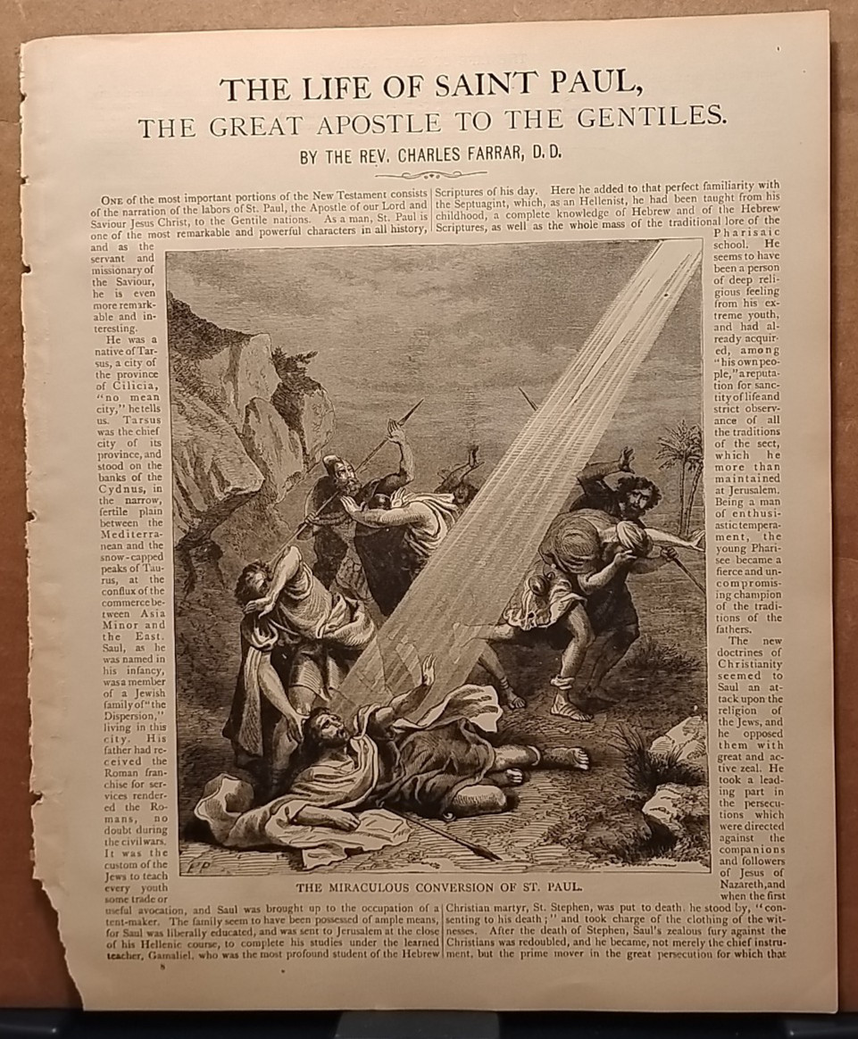 1884 - Vintage CONVERSION OF PAUL Antique Bible Print from 1800s (8.5" x 11")