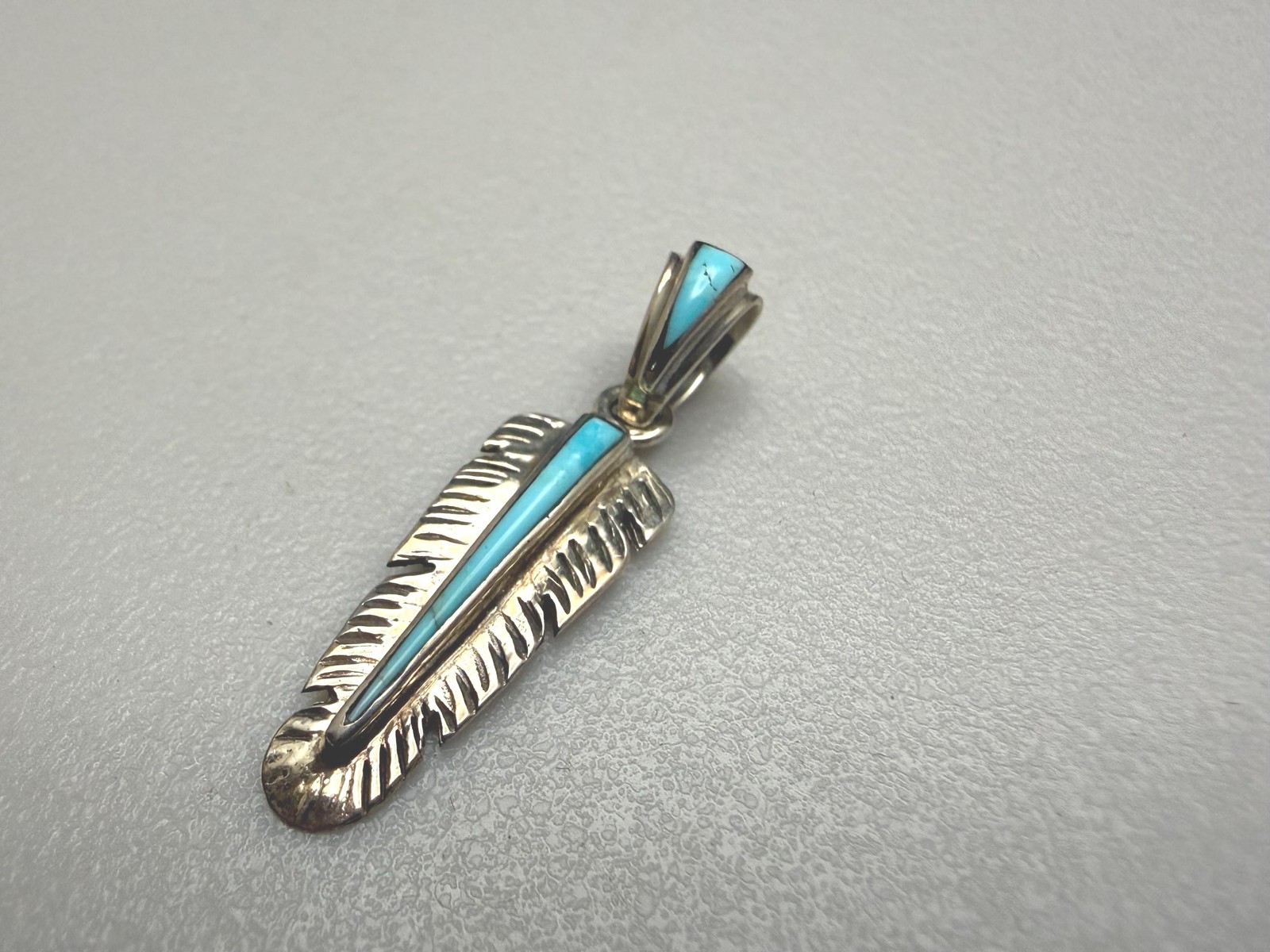 Sterling Silver & Kingman Turquoise Southwest Style Feather Pendant
