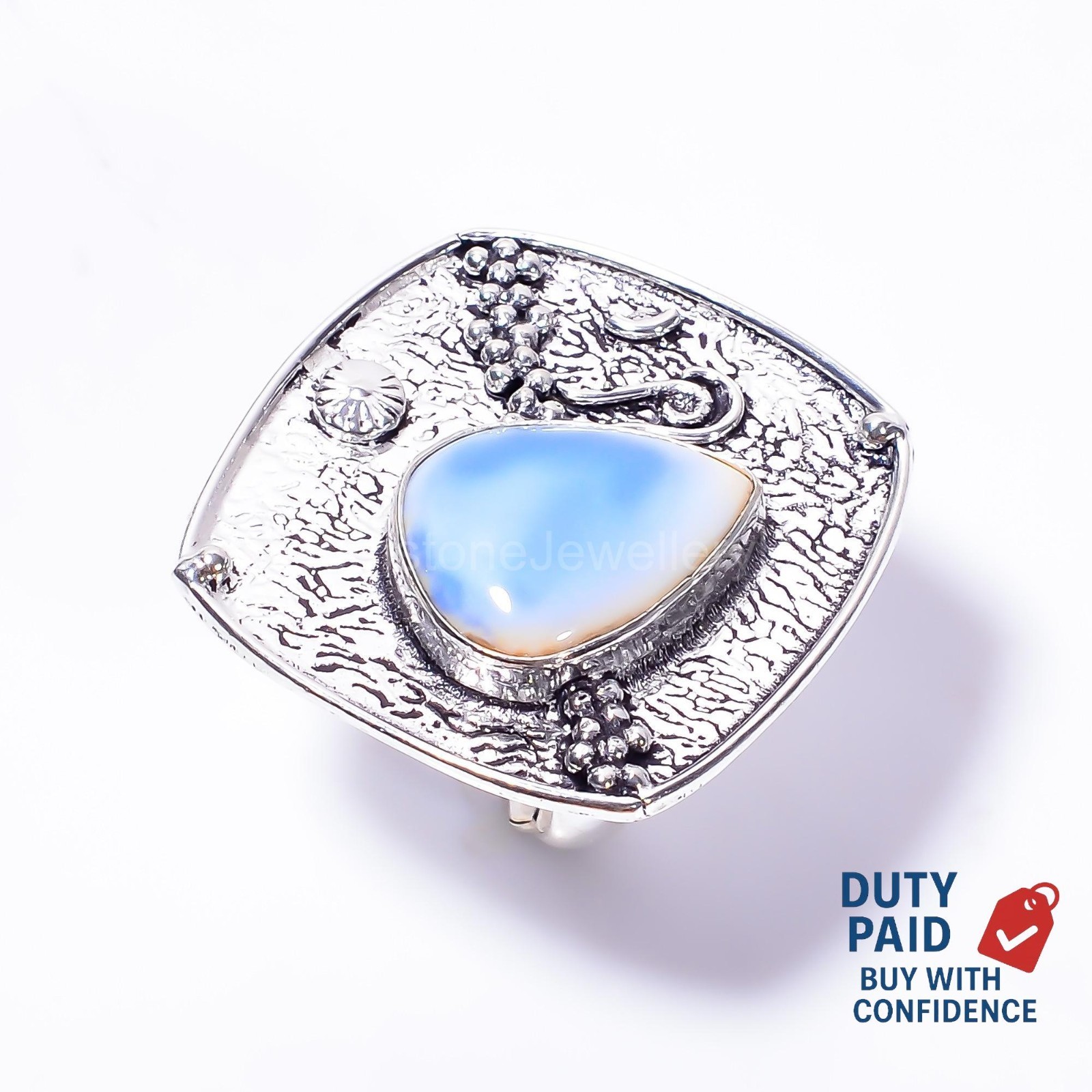 Throat Chakra Genuine Larimar 925 Sterling Silver Vintage Ring Jewelry Size 8