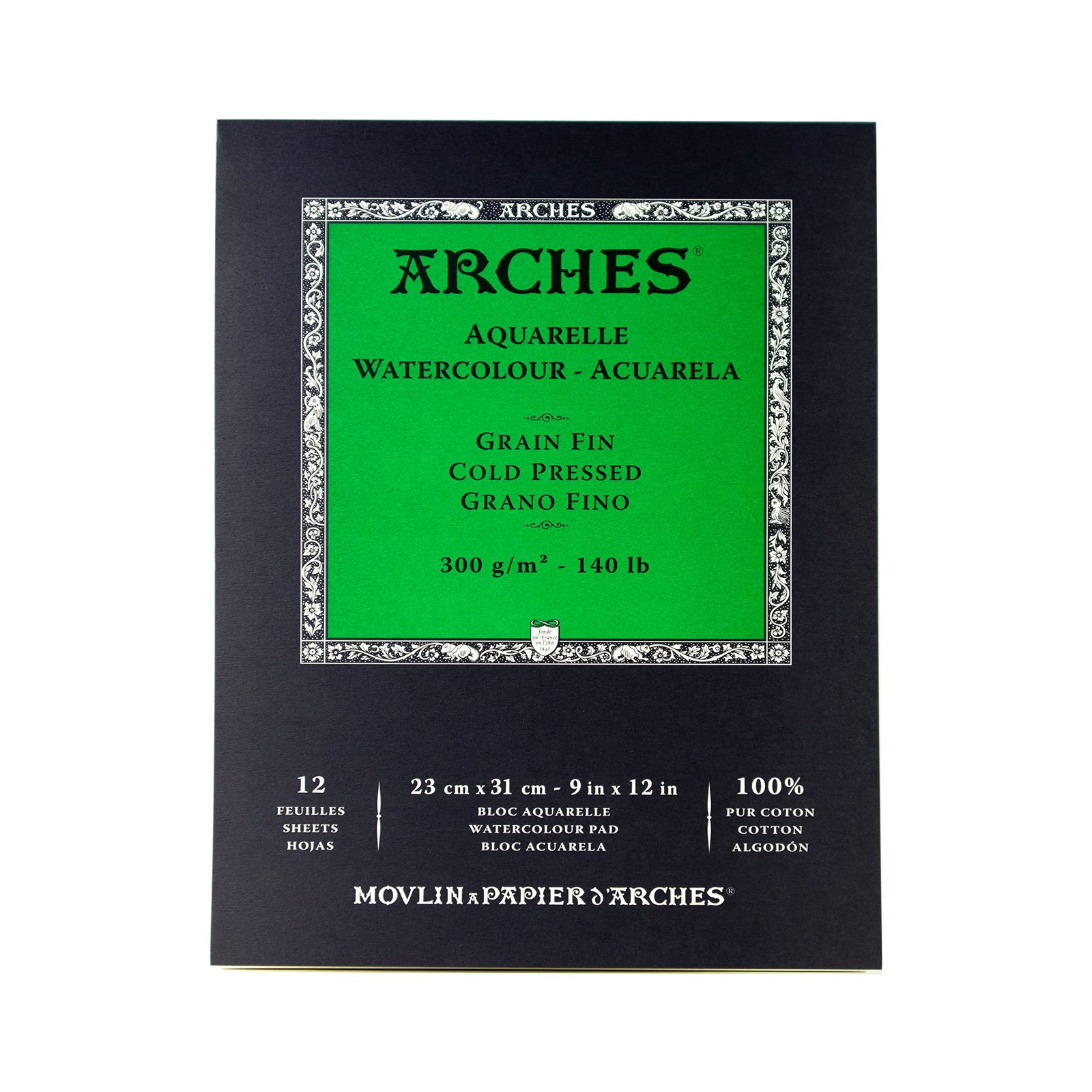 Arches Watercolor Paper Pad, 140 pound, Cold Press, 9"x12" 9"x12", White 