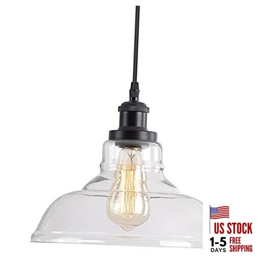 Industrial Pendant Lights, Vintage Hanging Light Over Table, Clear Dome 1 Pack