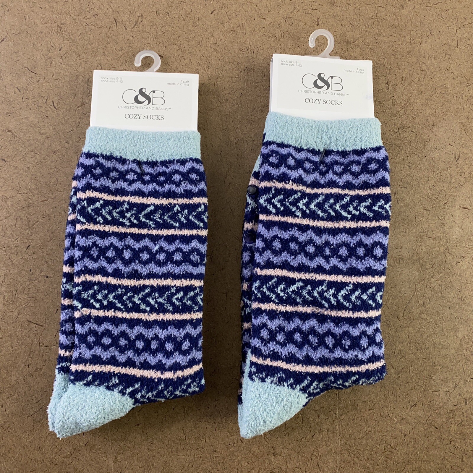 Lot of 2 Christopher Banks Womens Blue Cozy Socks Size 9-11 Anti-Skid