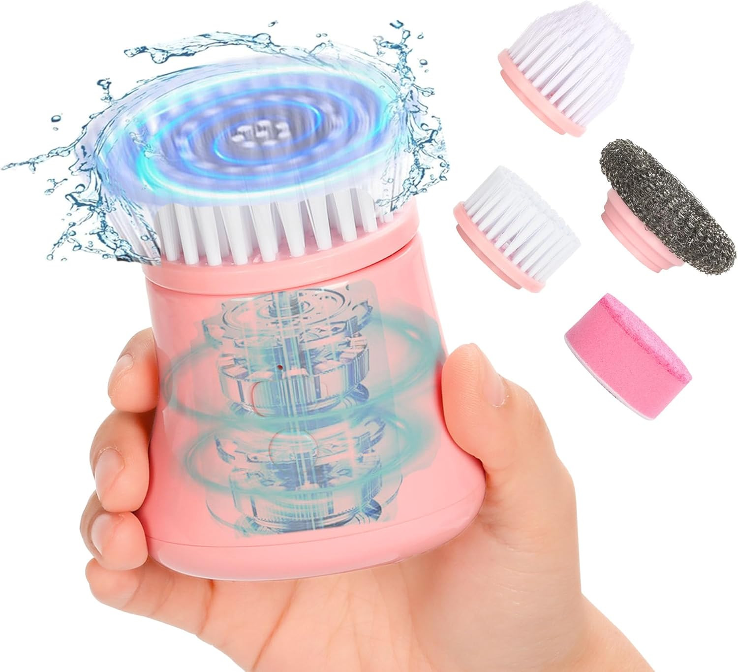 Electric Dish Washing Brush, Small Handheld Power Scrubber, Pink Cordless Cleani