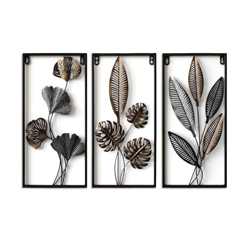  3 Piece Metal Wall Art Wall Decor Rustic Farmhouse Antique Bronze Metal Leaves