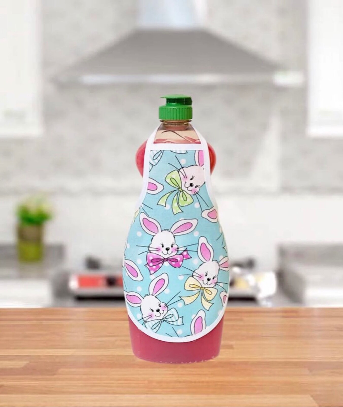 Easter Bunnies Blue Pink Kitchen Decor Dish Soap Lotion Bottle Apron fits 25 oz