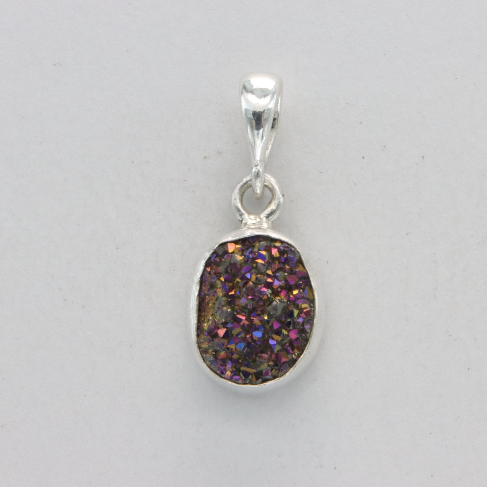 Oval Purple DRUZY DRUSY Druse QUARTZ Pendant - 925 STERLING SILVER Necklace #55