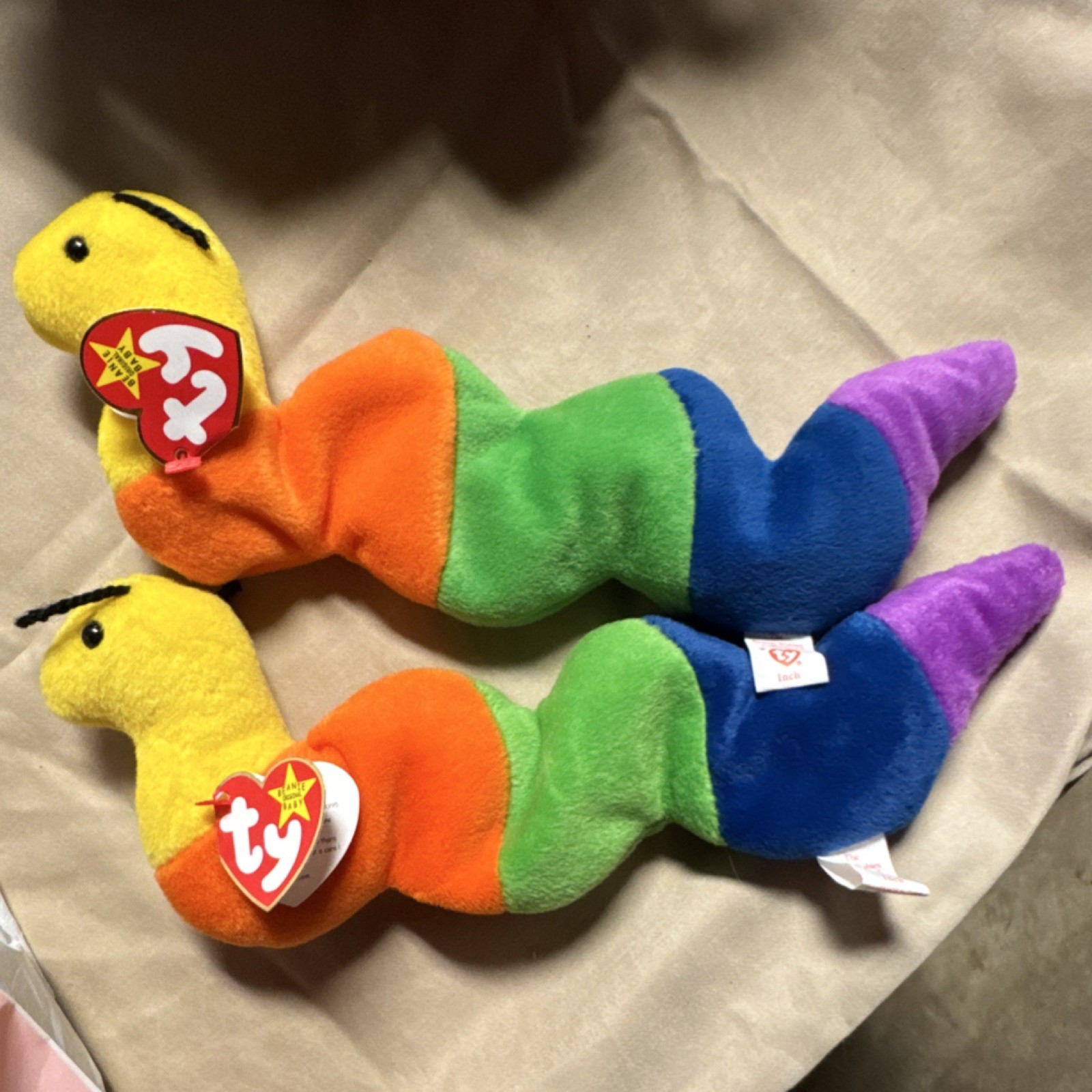 Ty Beanie Babies Inch the Worm 1995 Retired Orig Rainbow Style 4044 Plush Rare