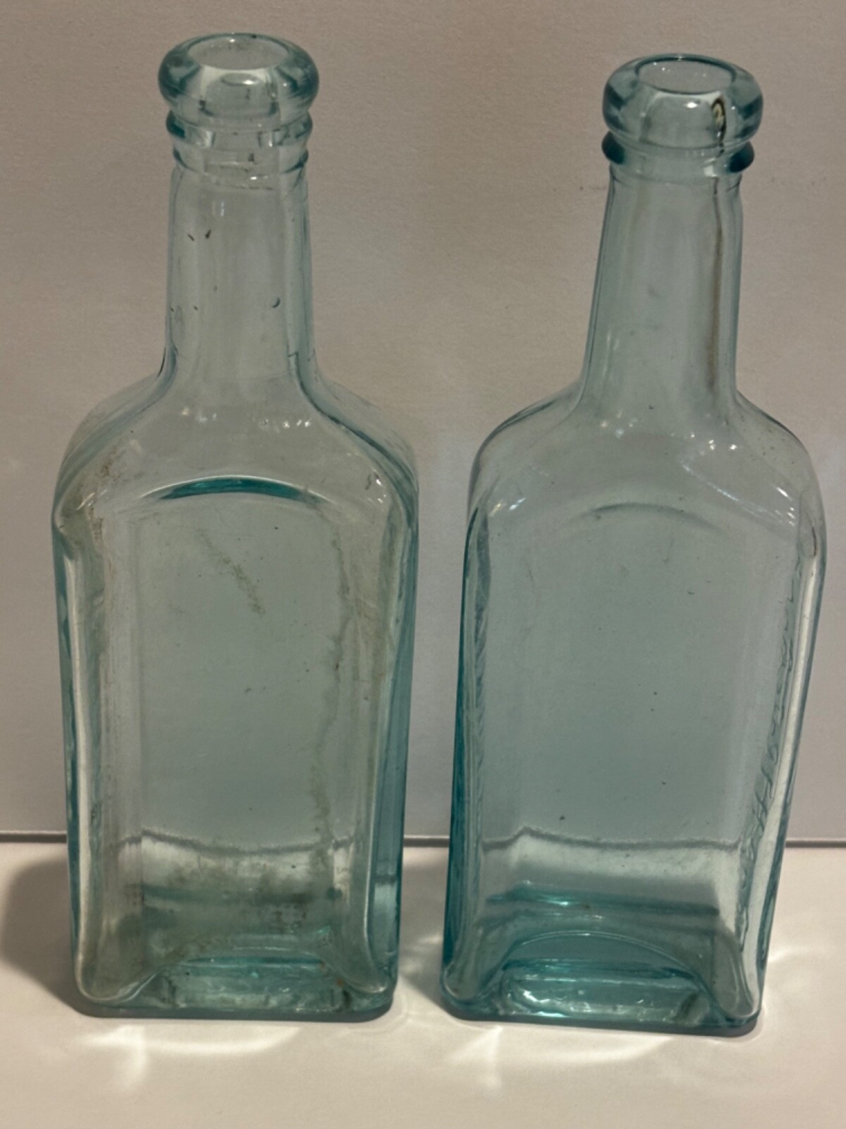 Vtg Aqua Blue Embossed Glass Medicine Bottle Chas H Fletcher's GASTORIA Set of 2