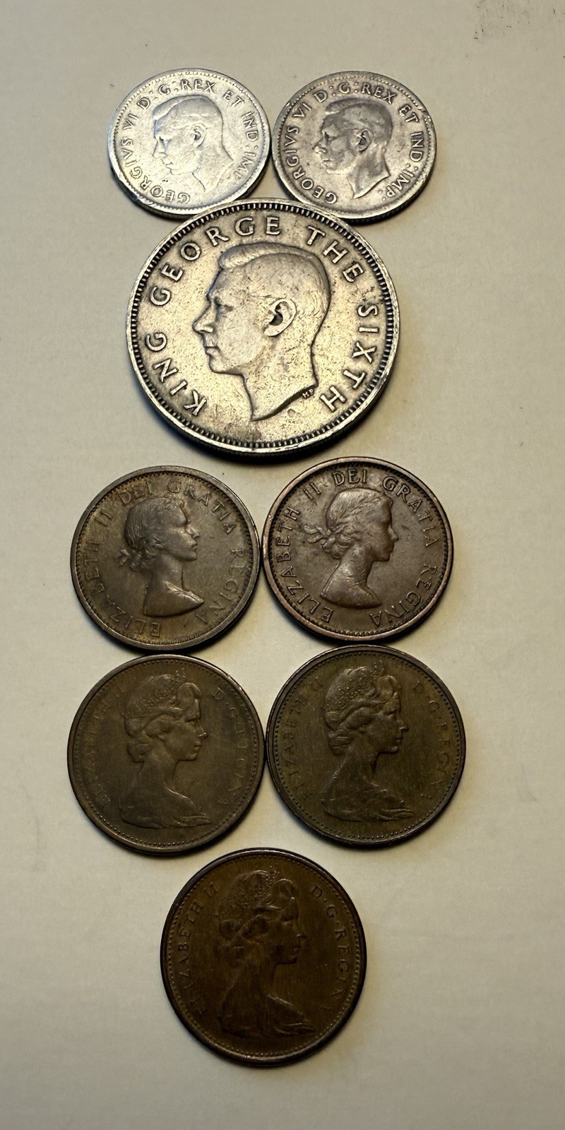 Lot of 8 Canadian Coins -(2)- 10 Cent King George VI 42”,45” 80% Silver +6 more