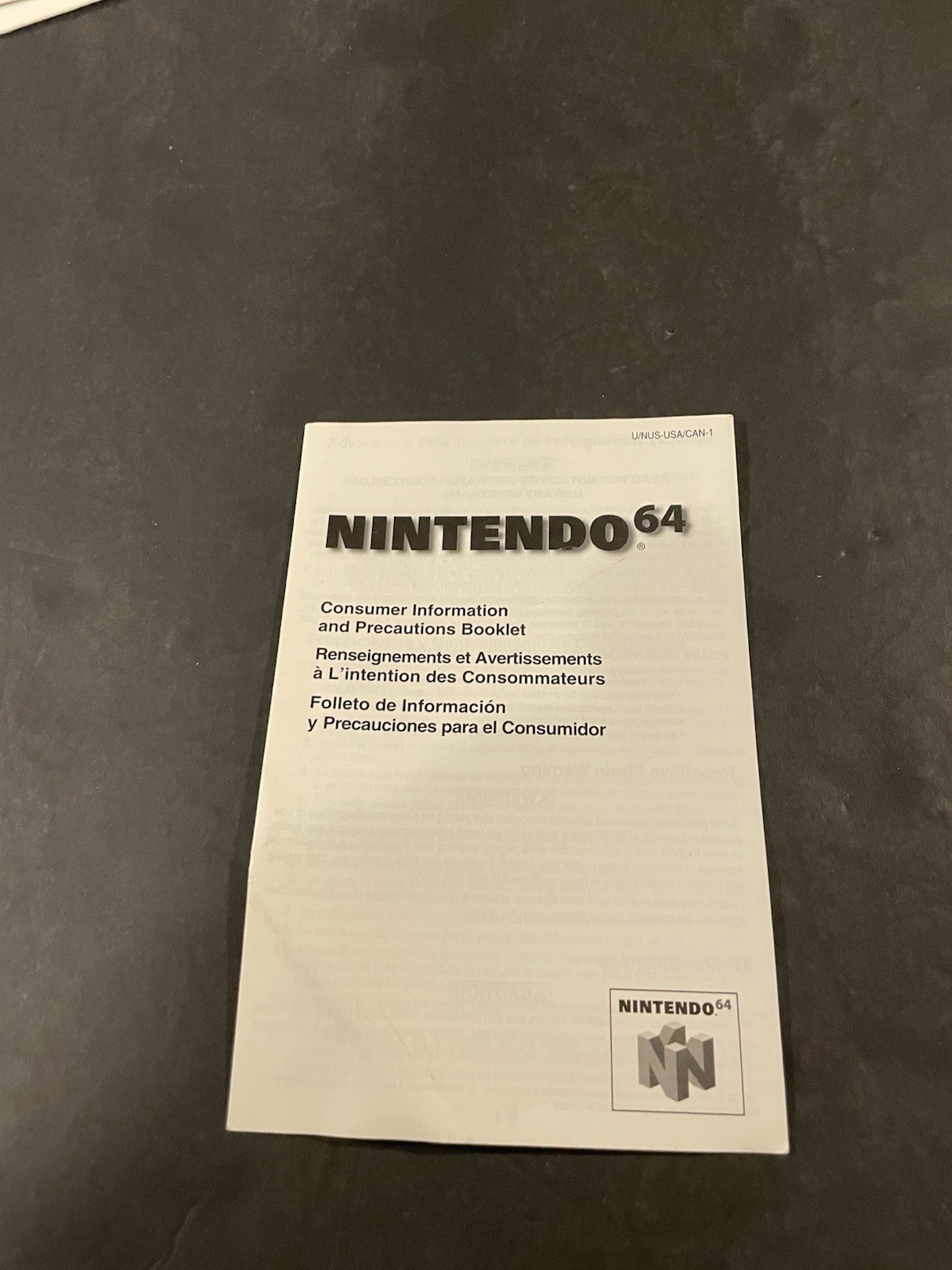 Nintendo 64 N64 Precaution Insert Only