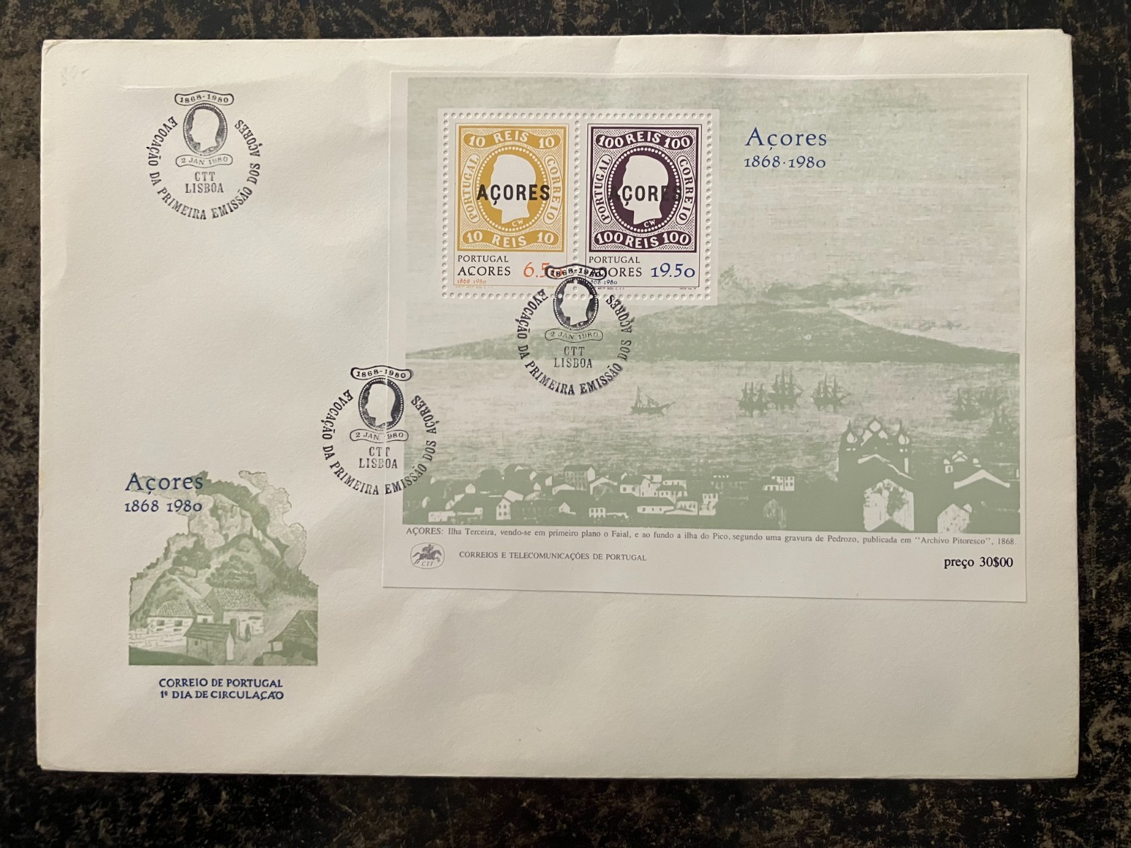 Portugal 1980 - 1st Stamp Issue of Azores, King Luís I FDC S/S