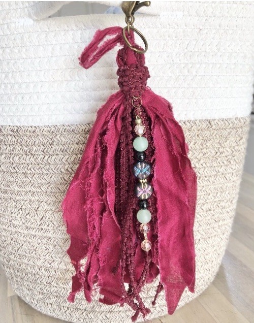 Burgundy Ribbon Tassel, Keychain Charm, Accessory 