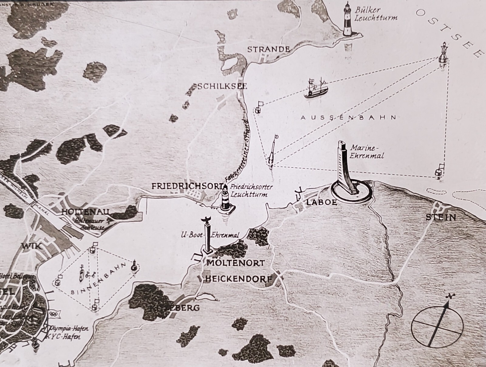 Germany, Map, Laboe, Fiedrichsort, Heikendorf, etc., Magic Lantern Glass Slide