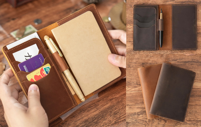 notebook book cover jacket slipcase note Holder cow Leather case bag brown A293