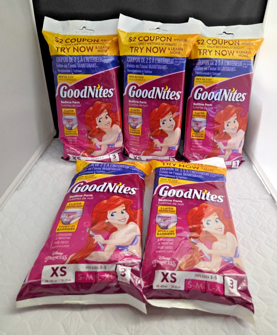 Princess Ariel Goodnites Pull Ups Underwear little Girl XS Purple 3/5 yr Bed Wet