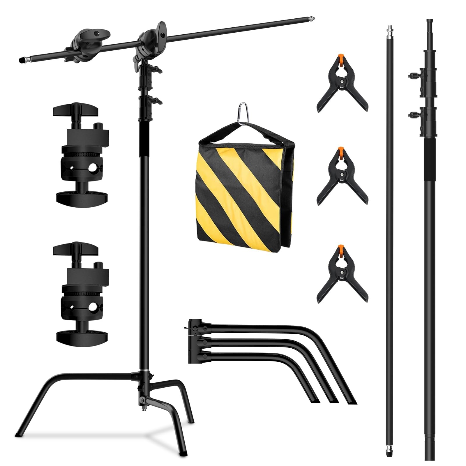 C Stand with Boom Arm, Heavy Duty Photography Light Stand, 6.8ft/210cm Stainl...