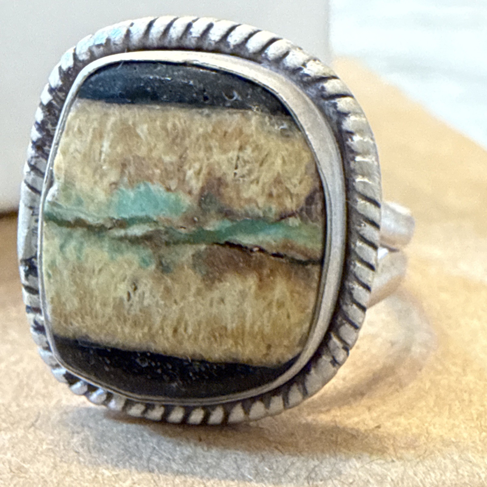 BLACK JACK TURQUOISE Ring Navajo Southwestern Adjustable Sterling Silver