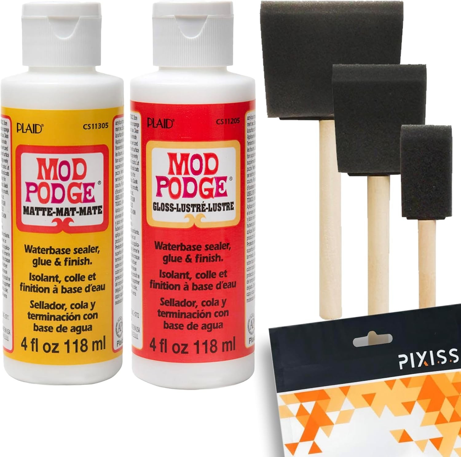 Mod Podge Decoupage Starter Kit, Gloss and Matte Medium with 3 Pixiss Foam