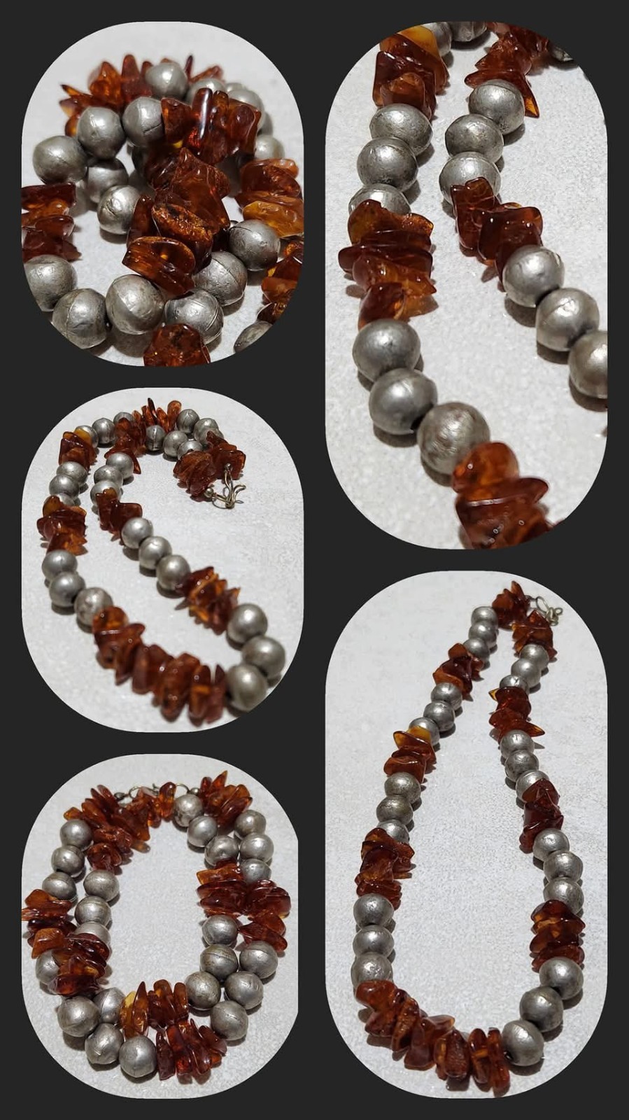 Luxury German Amber Antique necklace silver balls 56G Price per 1G/Bernstein