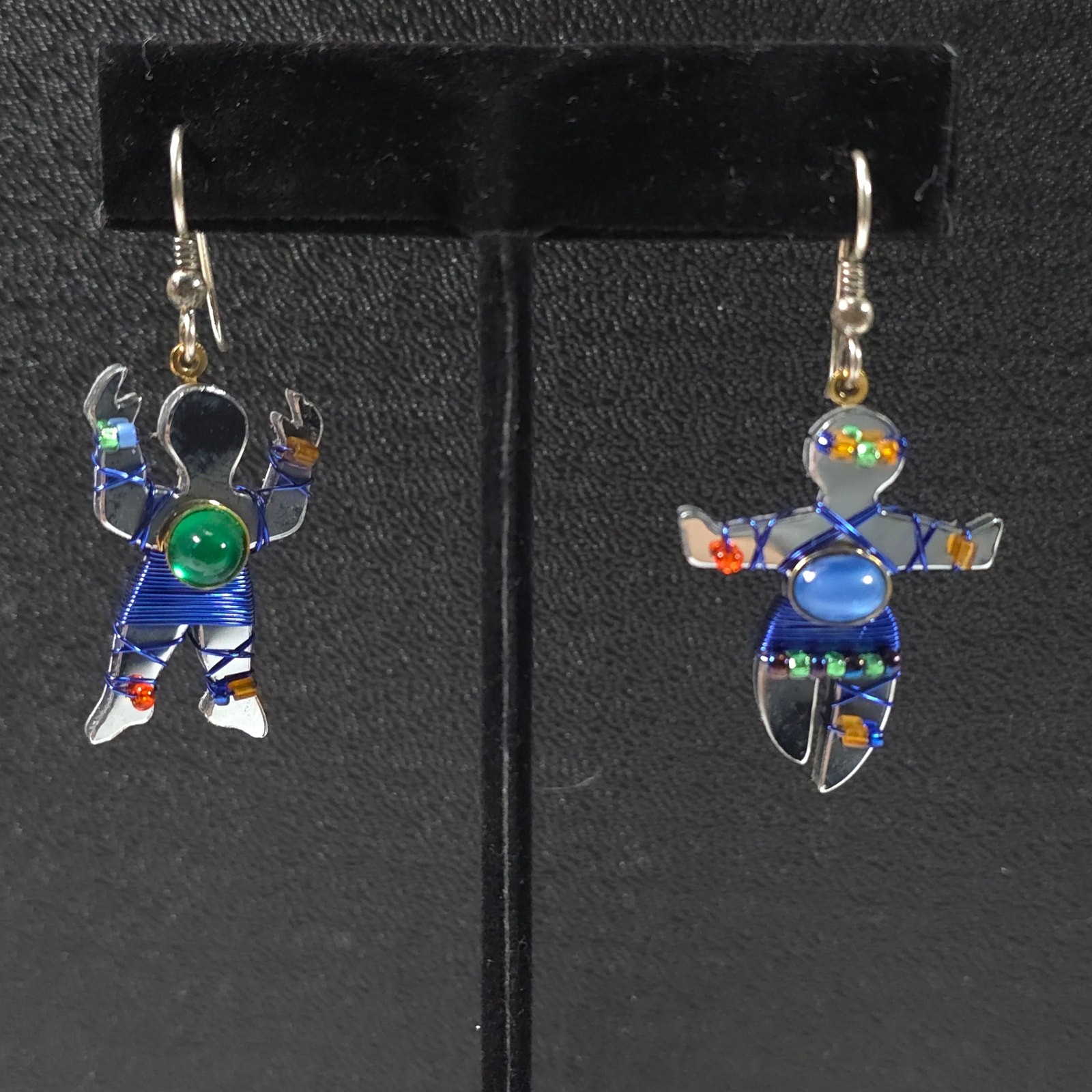 Vintage Liz Tech Man & Woman Earrings Fishhook Artisan Cabochon 