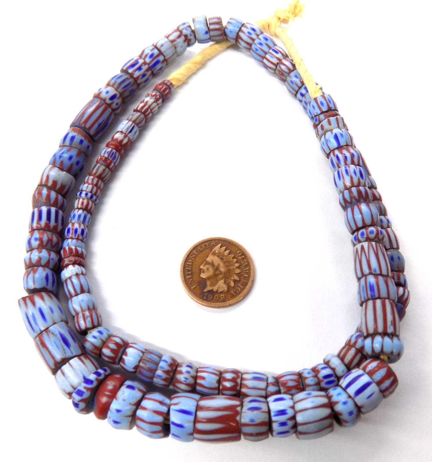 Strand Antique African Trade Beads Awale Chevron Venetian Q7 W14