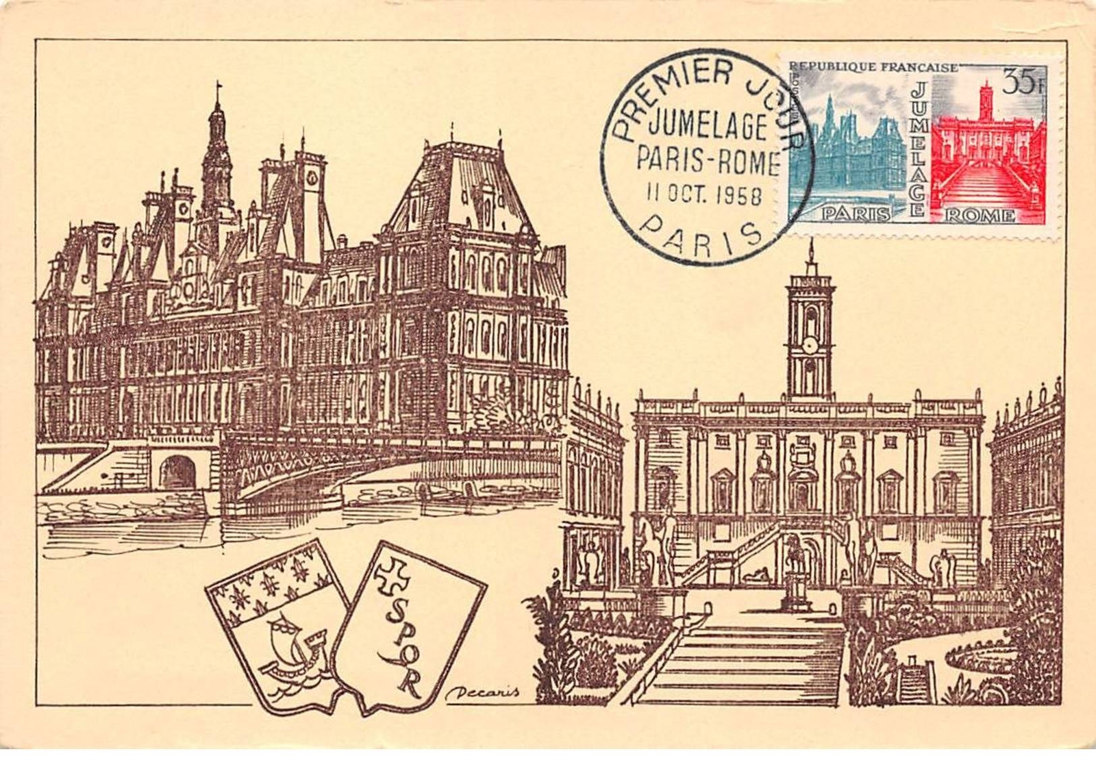 Maximum Card - FRANCE - COR12694 - 11/10/1958 - City Hall of Paris - Cap