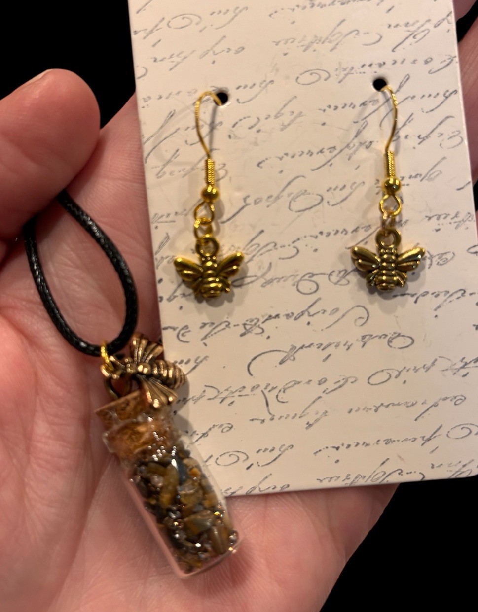 Handmade Gold Bee & Tigers Eye Spell Jar Necklace Set Witchy/boho Gift Set 