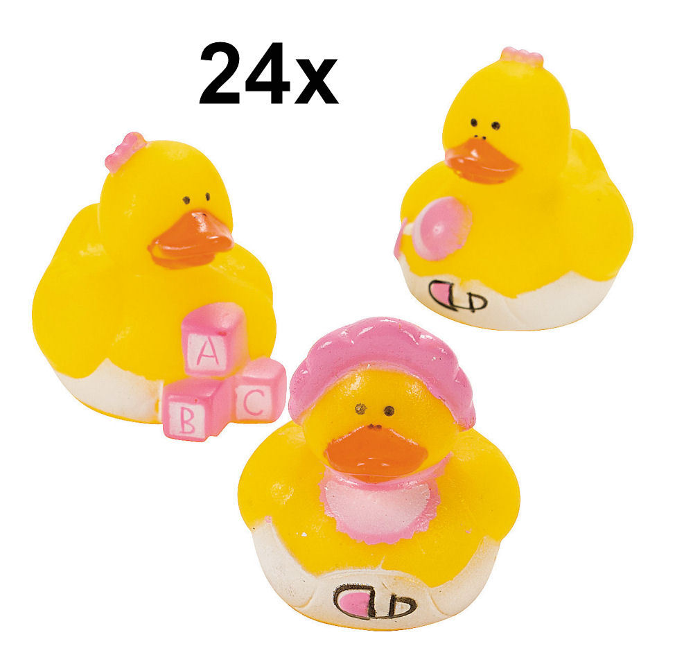 24 Baby Girl Rubber Duckies - Baby Shower Party Favor Gifts Cake Topper Toy NEW