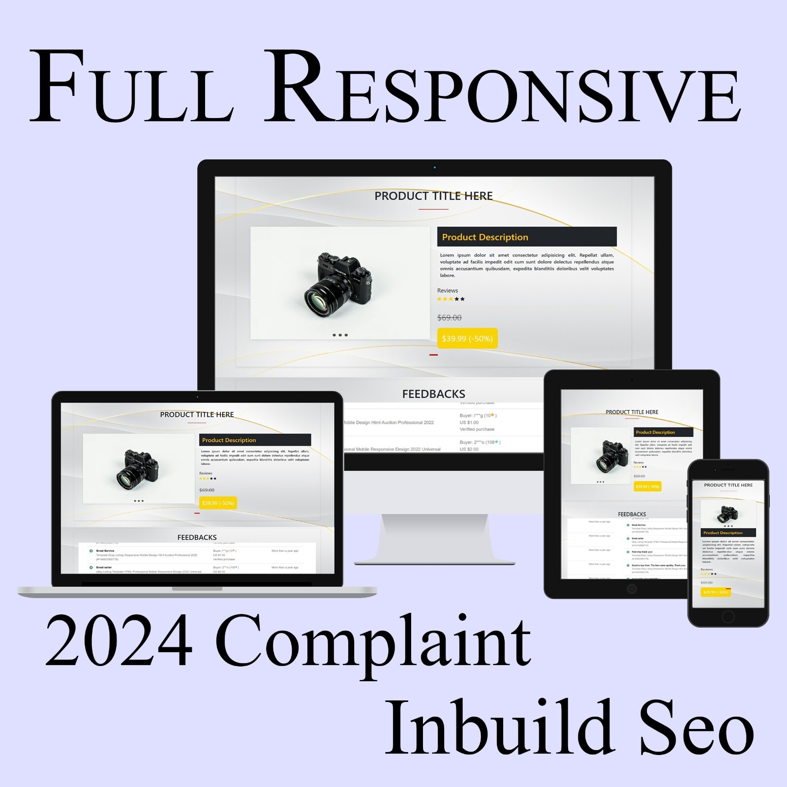 Professional Ebay Listing Template Mobile Friendly Design 2024 HTTPS Compiliant