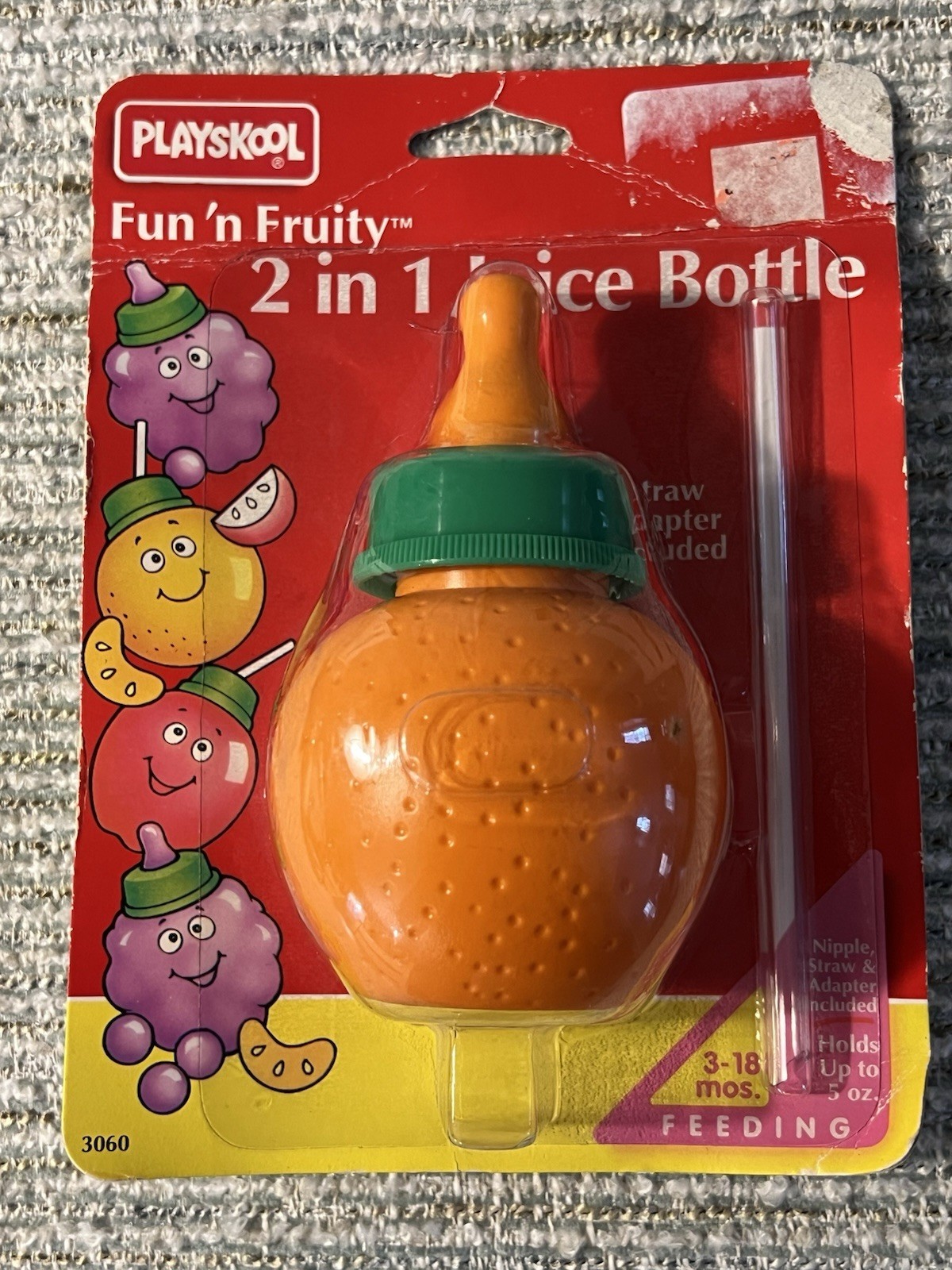 Vintage Playskool Fun n Fruity Baby Juice Bottle Straw Orange 2 in 1