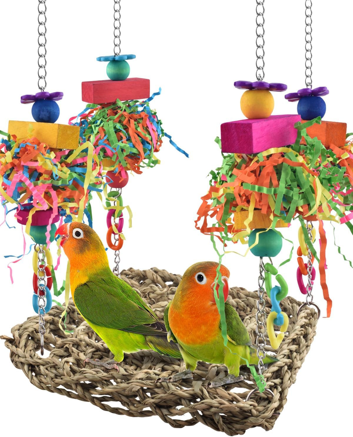 KATUMO Conure Toys, Bird Grass Swing Mat Parrot Climbing Hammock with Colorful T