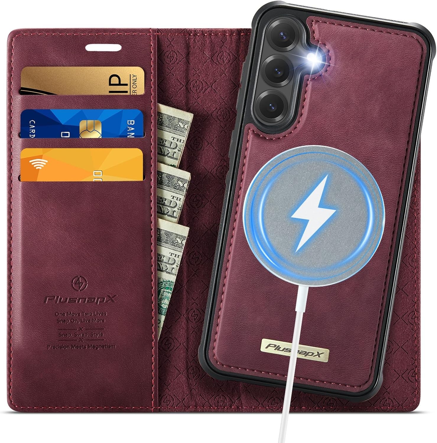 Wallet Case for Samsung Galaxy S24 Plus, 2-in-1 PU Leather Flip RFID Blocking Co