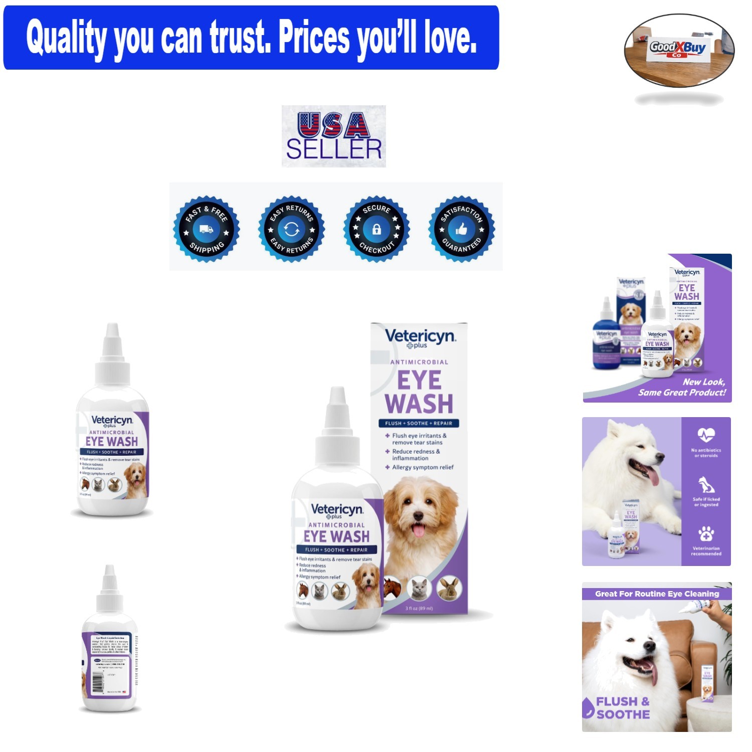 Plus Dog Cat Eye Wash Eye Drops for Irritation, Tear Stain Cleaner 3oz